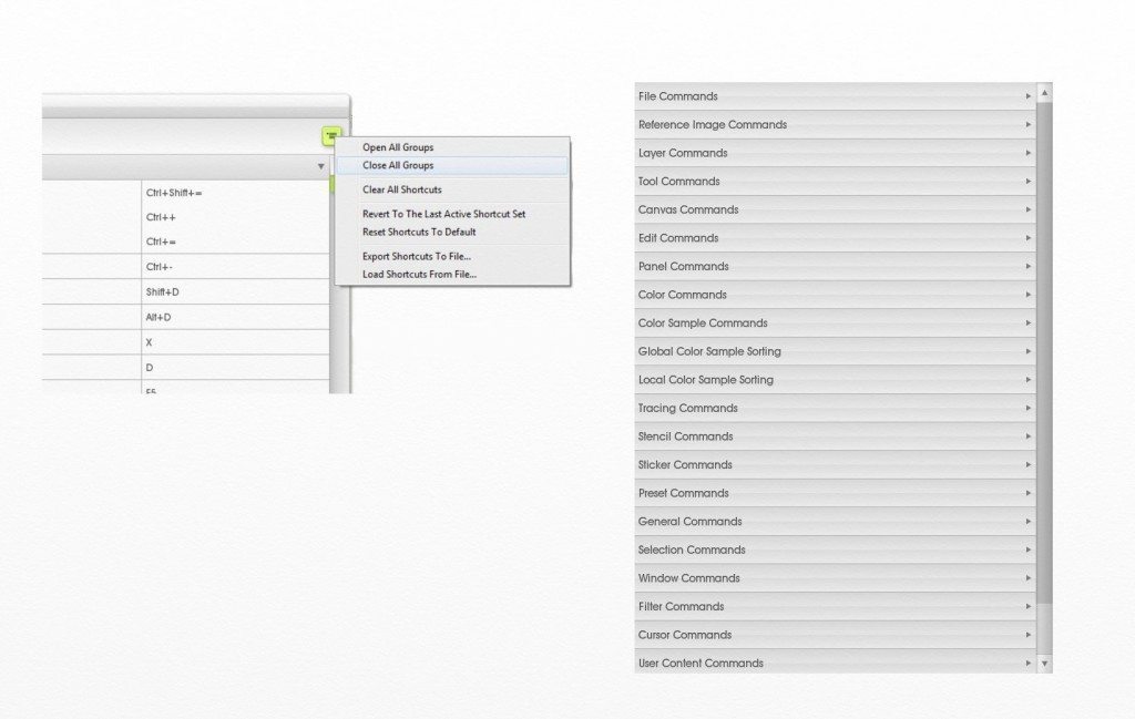 Keyboard Shortcuts Panel Menu Options studio Pro