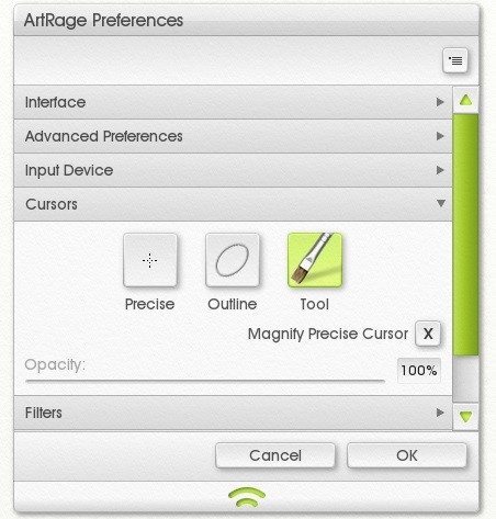 Change between the different cursors in ArtRage Preferences