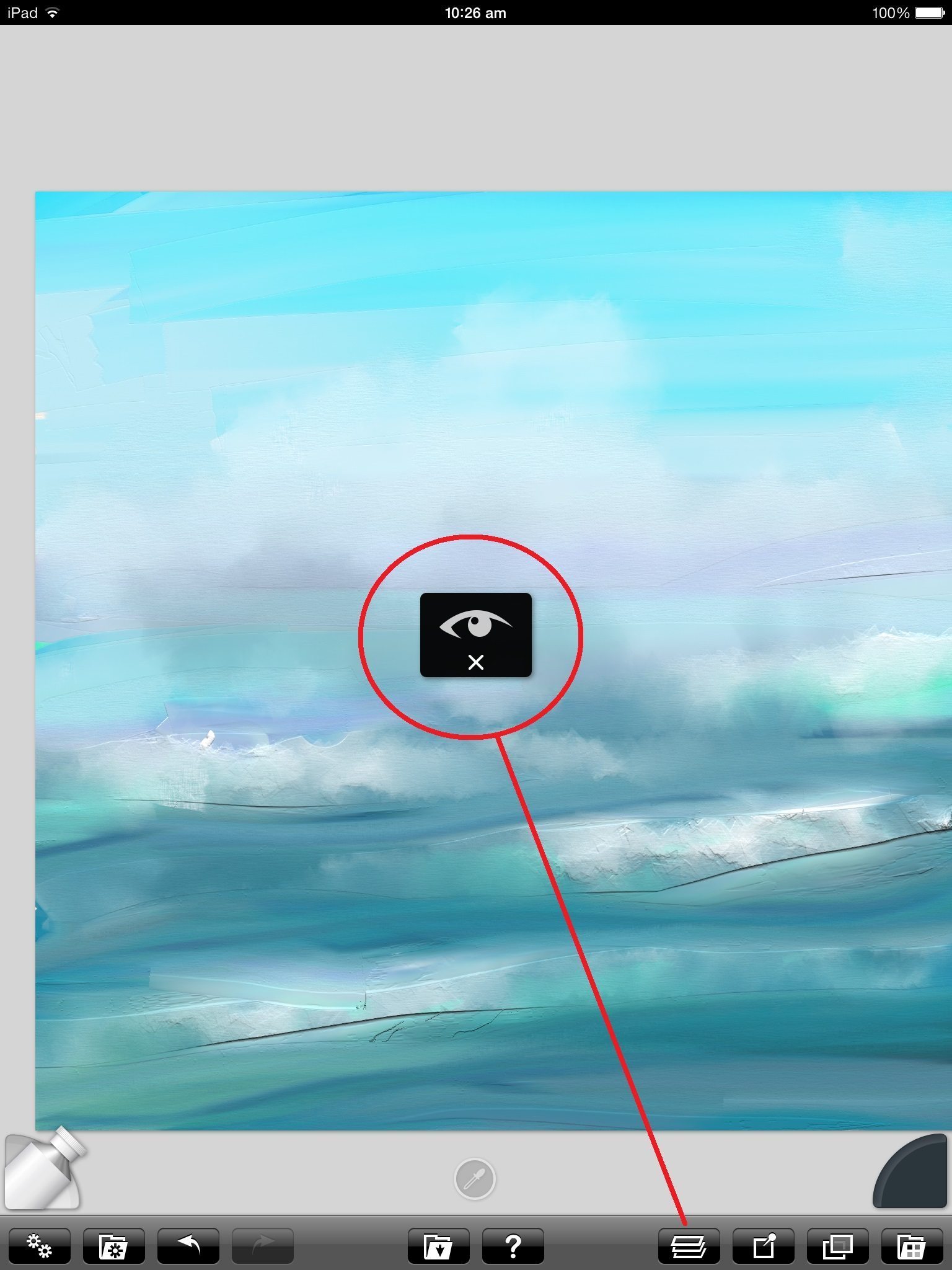 The eye symbol will appear when you try to draw on a hidden layer. Open the Layers menu down on the right to change this.