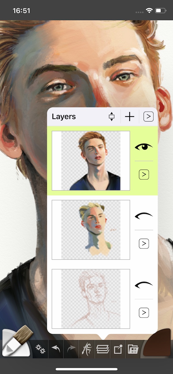 Layers of a human face showing in the iPhone app