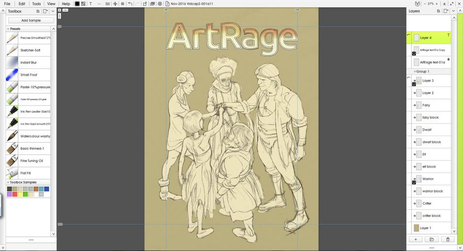 ArtRage 5 screenshot with 'ArtRage' text above the sketched group of figures.
