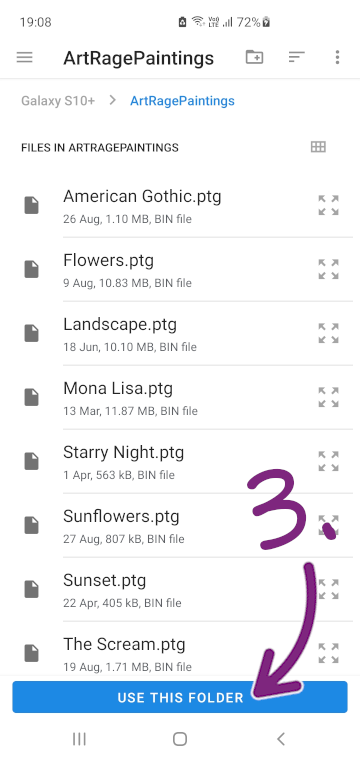 Press the button saying Use this folder or Use ArtRagePaintings folder 