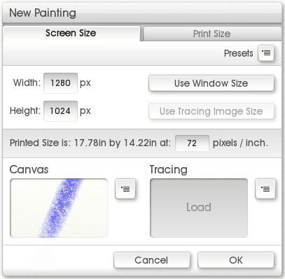 New painting file menu