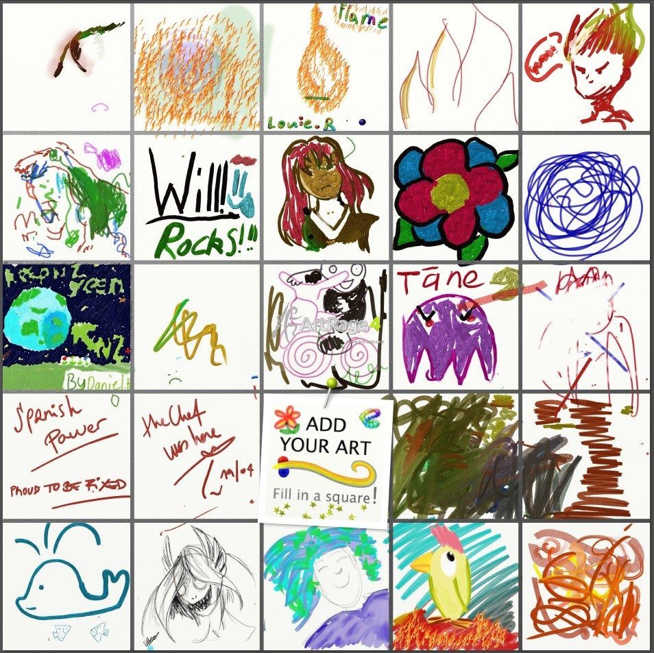 A collaborative Chromacon effort. People took turns adding new art to each square throughout the day on Sunday.