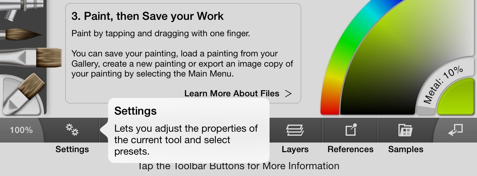 ArtRage for iPad 2.0 Settings menu