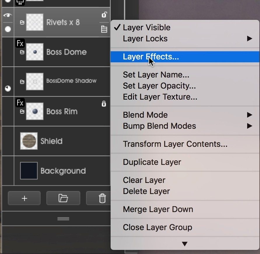 Rivets3 layer menu metallic ArtRage 5 tutorial by Boxy Sav Scatola