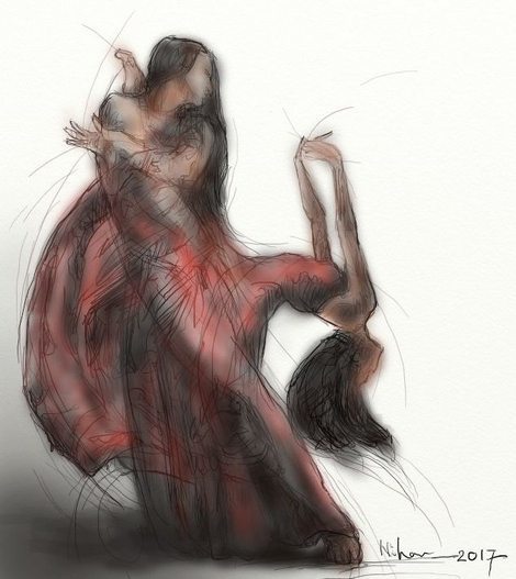 ArtRage (Force) gestural painting of the movement of a woman in a sari dancing by Nihar Das