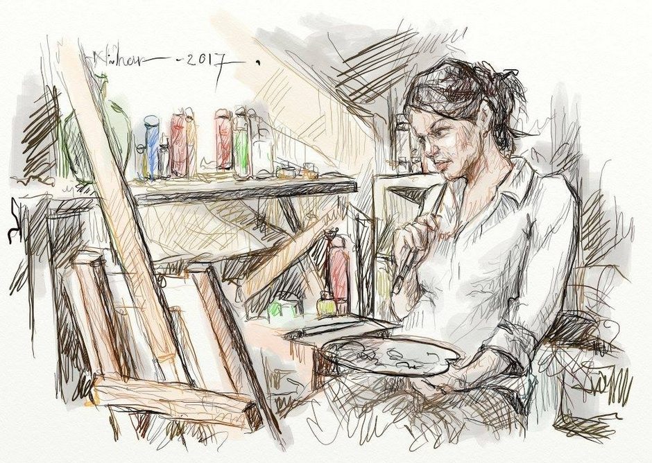 ArtRage  (Illustration) painting of a woman at an easel by Nihar Das