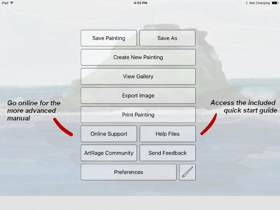 artrage for ipad menu