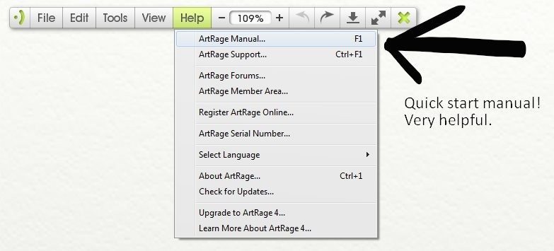 help menu artrage lite