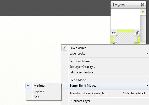 Bump Blend Mode artrage layers menu