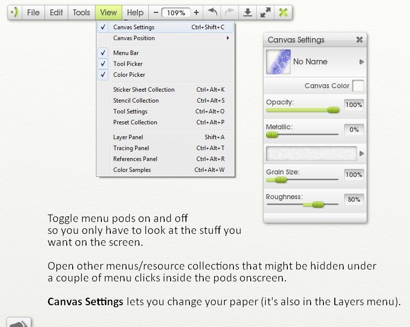 canvas settings artrage lite