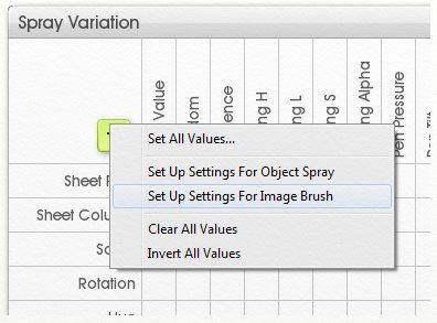 default settings spray variations panel artrage