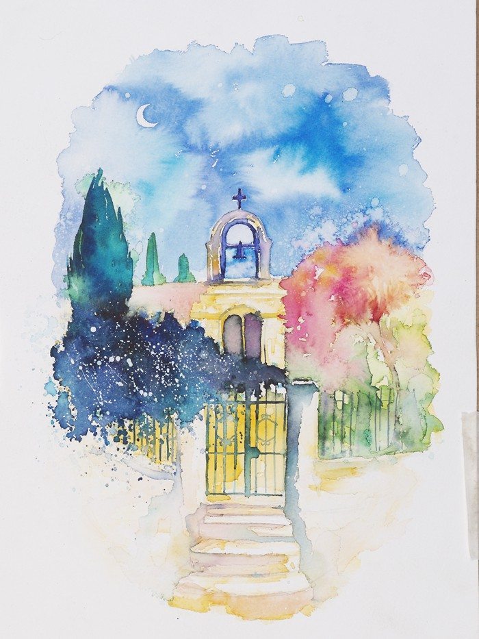 "Gateway", from Alonnisos, Greece. Watercolor painting by Annie Wood