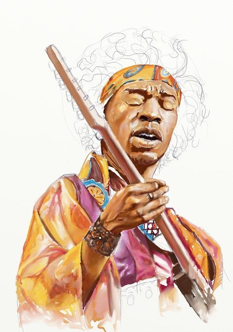 Jimi Hendrix colouring WIP by Teoman Mete CAKICI