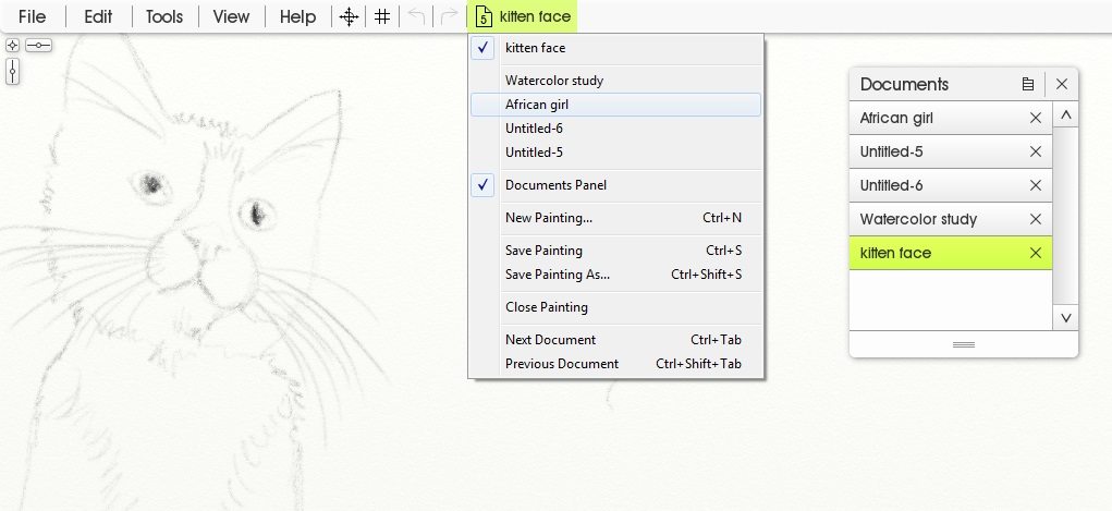 multiple documents artrage 5 with kitten sketch