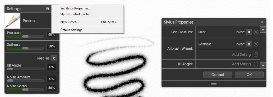 pencil tool settings artrage 5 stylus properties