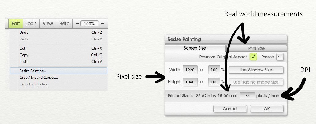 The canvas resize menu in ArtRage