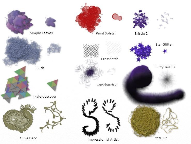 Examples of different sticker spray presets with Autoflow on and off.