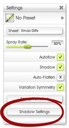 sticker spray shadow settings menu