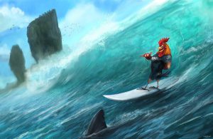 Surfing Rooster by Steve Goad