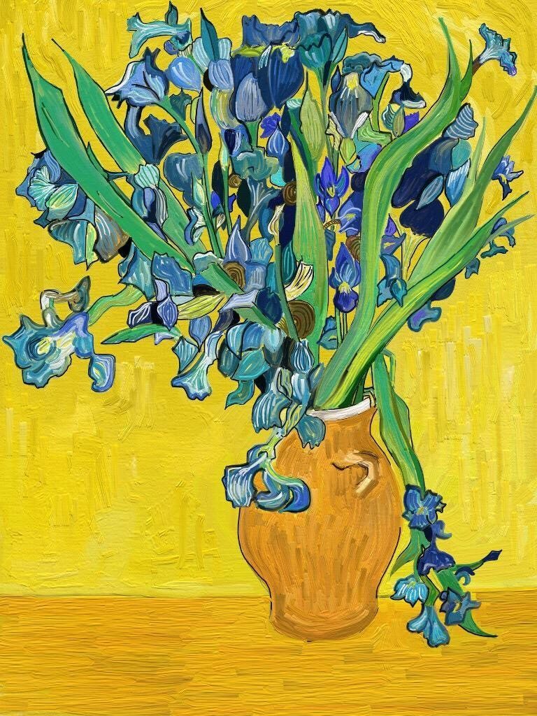 van gogh Irises against yellow wall by Alex Bearne ArtRage iPad art